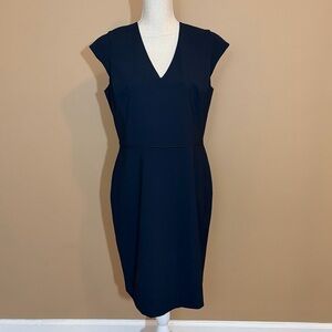 Ann Taylor Solid Navy Blue Cap Sleeve Sheath Dress Petite 12